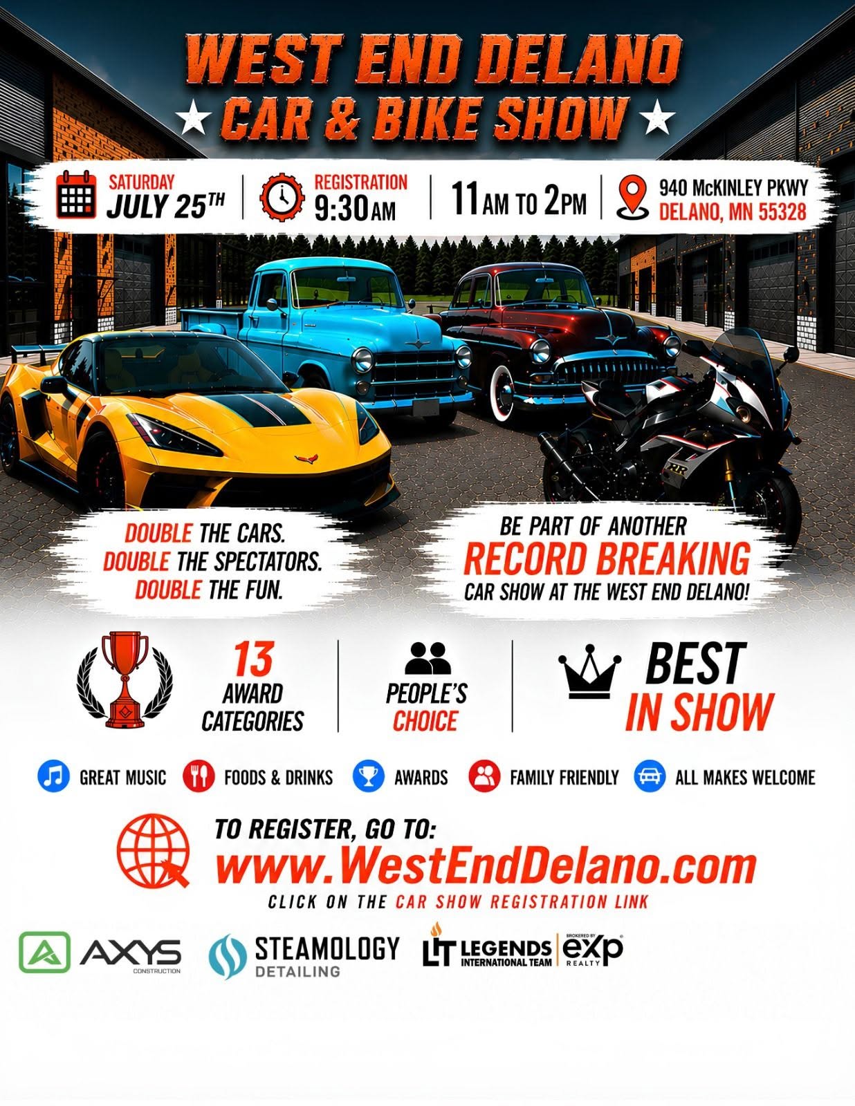 West End Delano Car & Bike Show event at West End Delano in Delano, MN on July 25, 2026