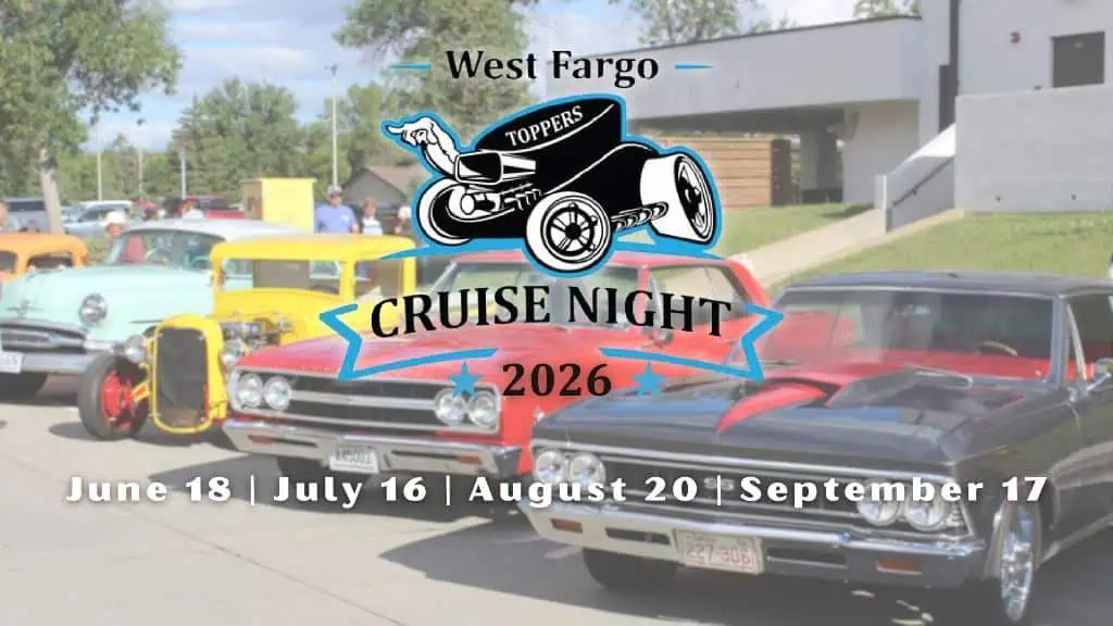 West Fargo Toppers Cruise Night event at POW/MIA Plaza in West Fargo, ND on July 16, 2026