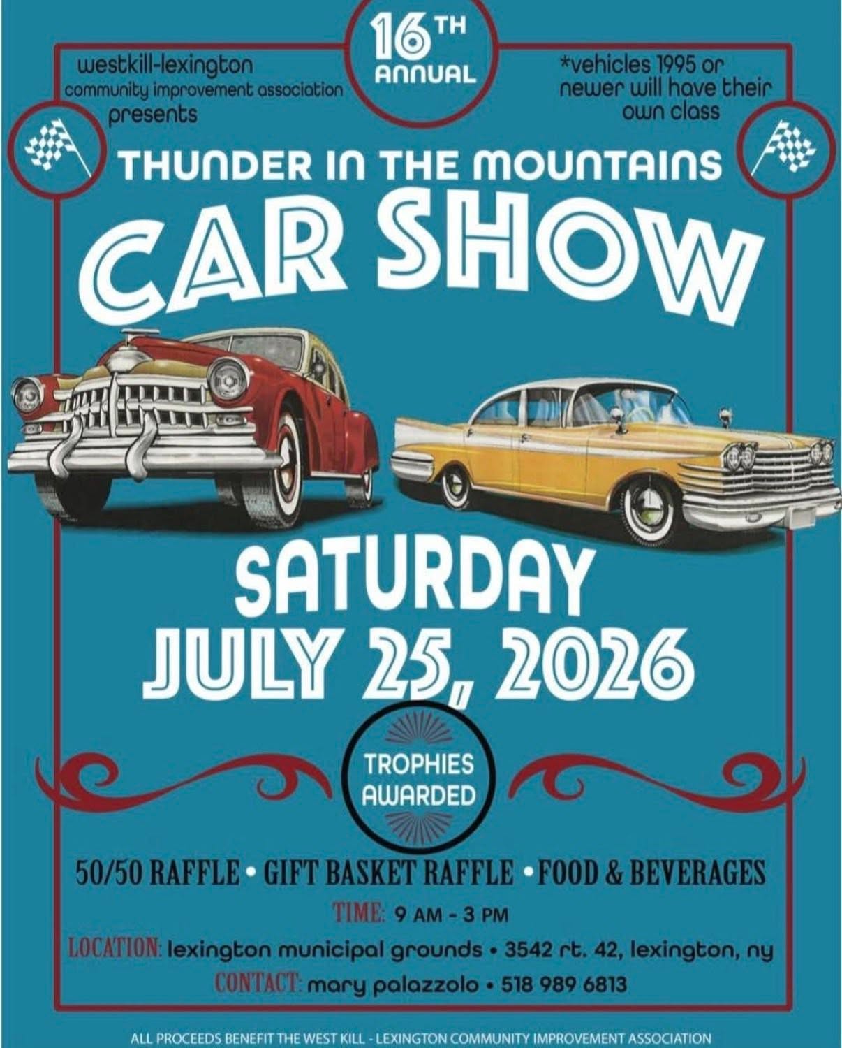 West Kill-Lexington Community Improvement Association 16th Annual Thunder in the Mountains Car Show event at Lexington Municipal Grounds in Lexington, NY on July 25, 2026