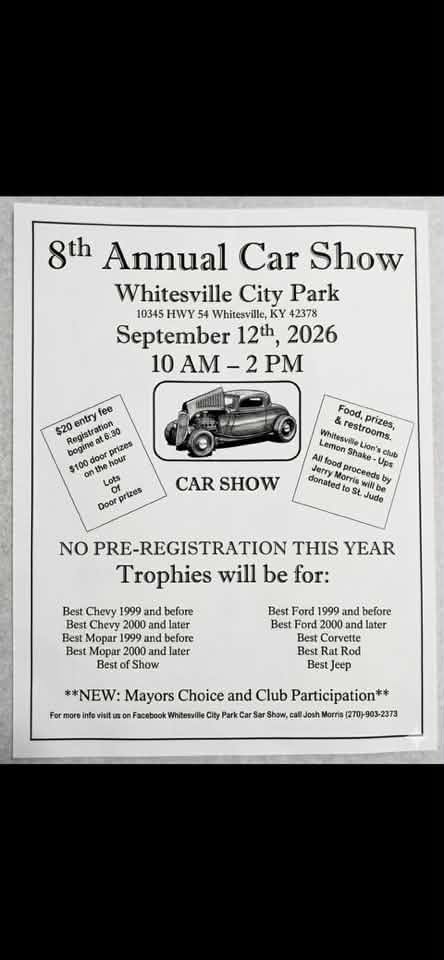 Whitesville City Park 8th Annual Car Show event at Whitesville City Park in Whitesville, KY on September 12, 2026