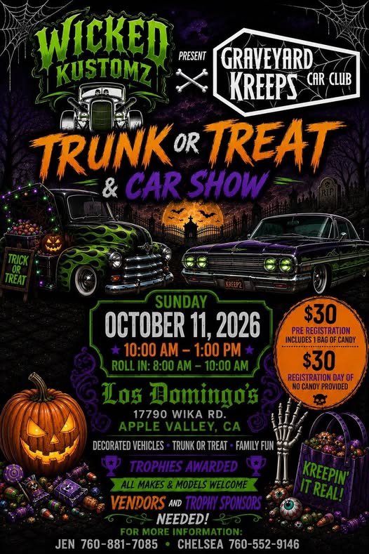 Wicken Kustomz & Graveyard Kreeps Car Club Trunk or Treat & Car Show car show in Apple Valley, CA