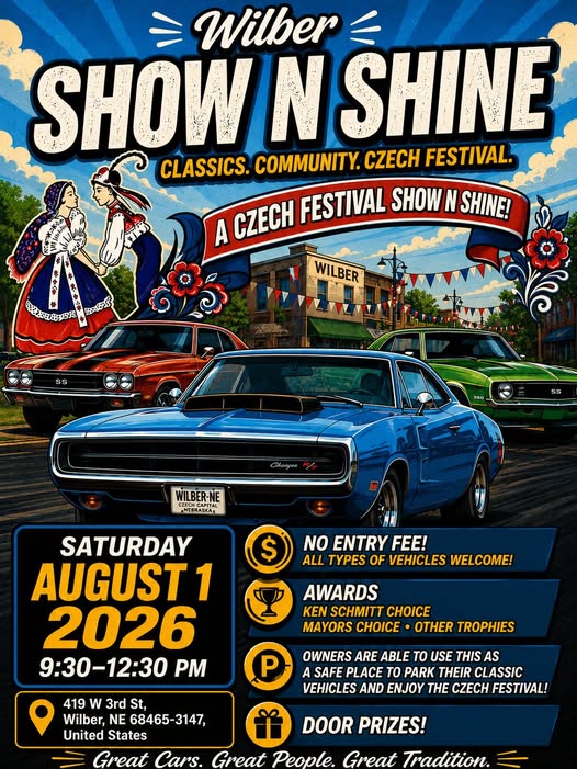 Wilber Czech Festival Show N Shine event at 419 W 3rd St in Wilber, NE on August 1, 2026