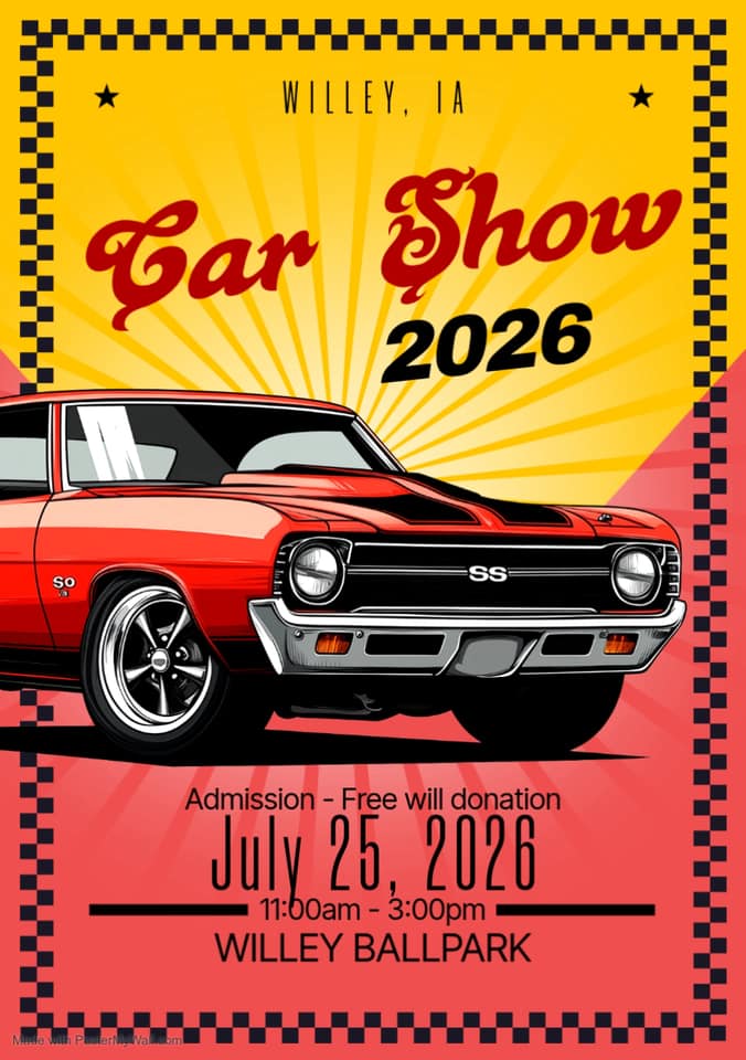 Willey Ballpark Car Show event at Willey Ballpark in Willey, IA on July 25, 2026