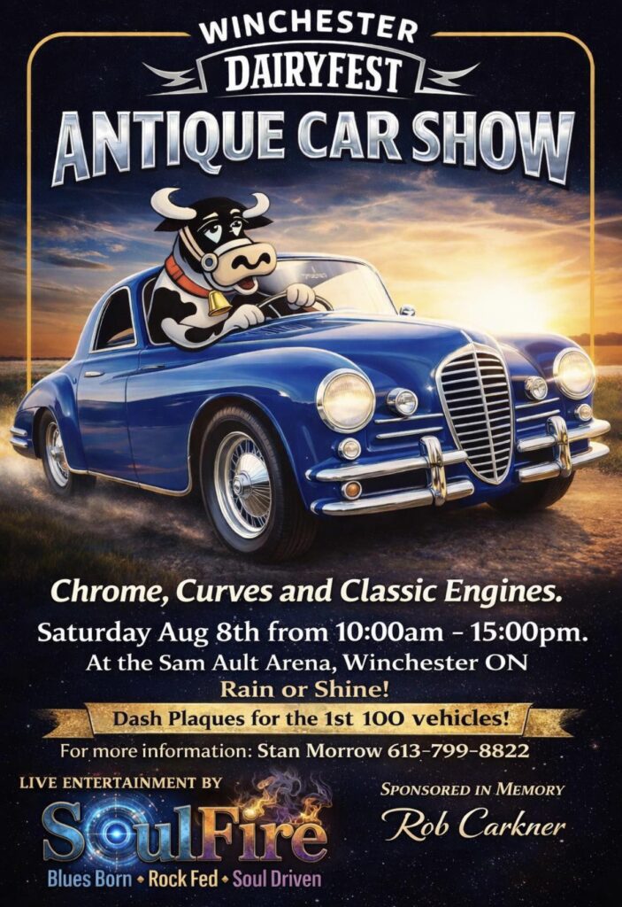 Winchester Dairyfest Antique Car Show event at Sam Ault Arena in Winchester, ON on August 8, 2026