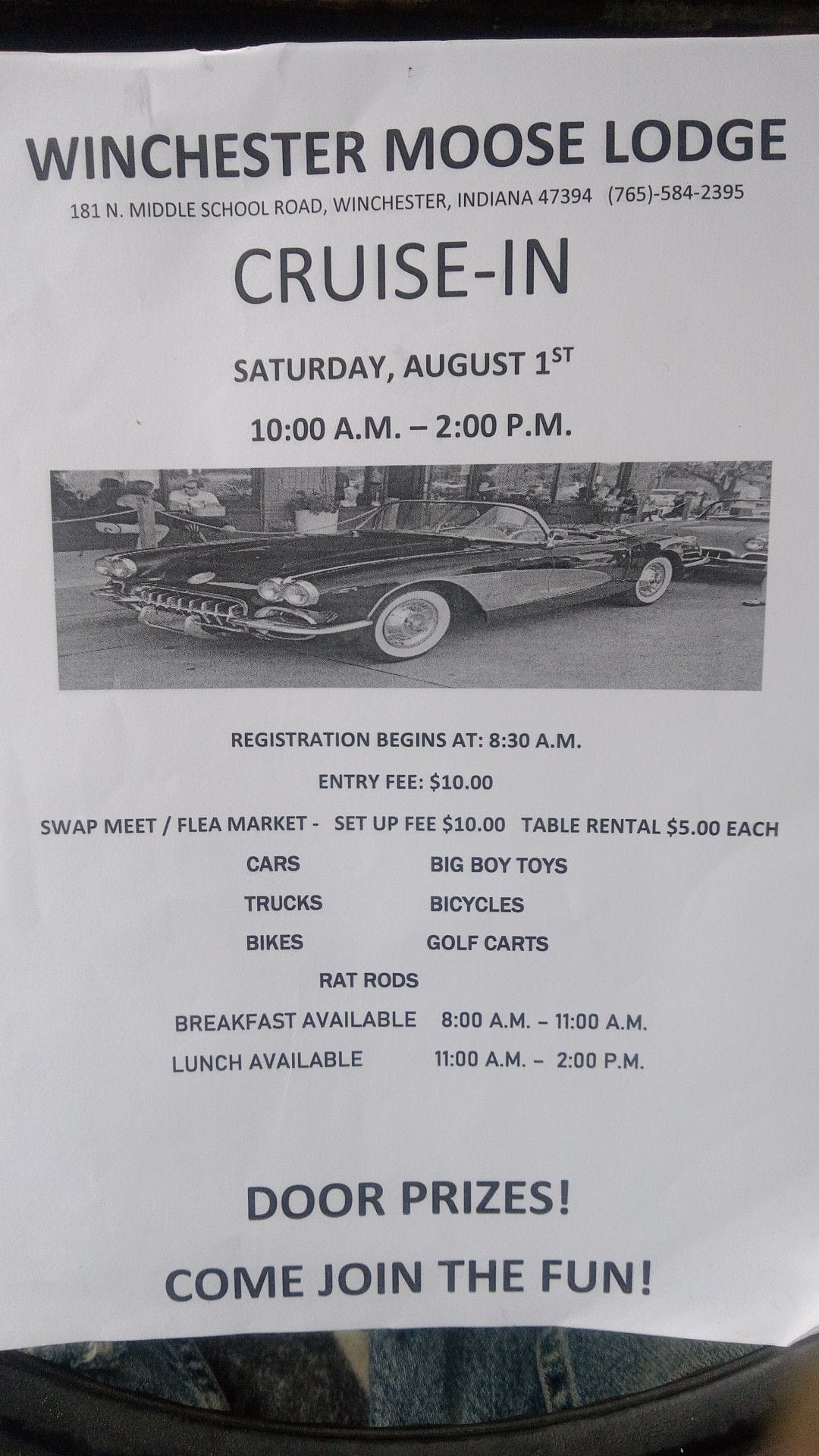 Winchester Moose Lodge Cruise-In event at Winchester Moose Lodge in Winchester, IN on August 1, 2026