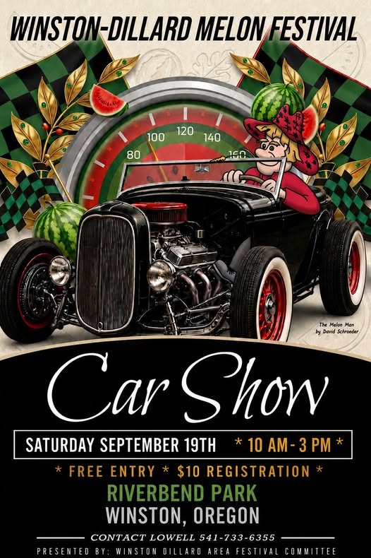 Winston-Dillard Melon Festival Car Show event at Riverbend Park in Winston, OR on September 19, 2026