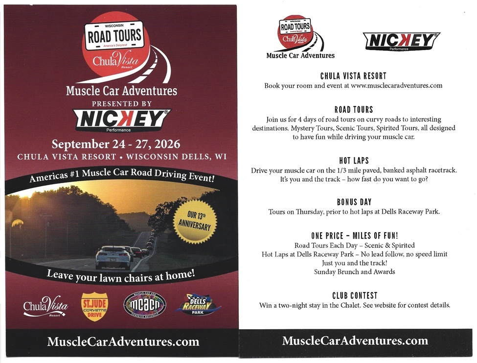 Wisconsin Road Tours Muscle Car Adventures event at Chula Vista Resort in Wisconsin Dells, WI on September 24, 2026