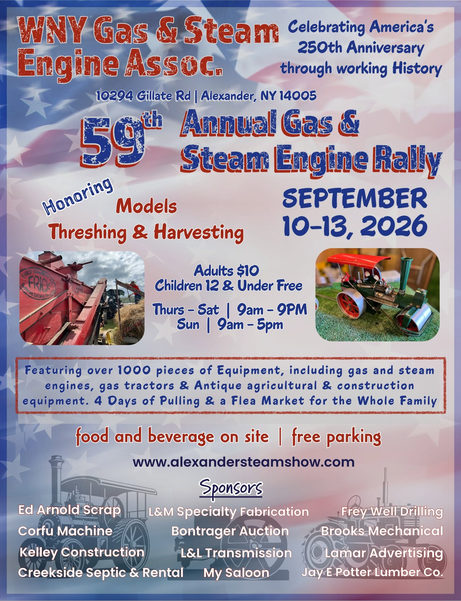 WNY Gas & Steam Engine Assoc. 59th Annual Gas & Steam Engine Rally event at 10294 Gillate Rd in Alexander, NY on September 10, 2026