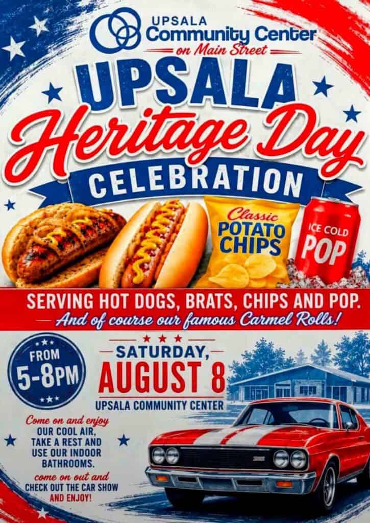 Upsala Heritage Day Celebration event at Upsala Community Center in Upsala, MN on August 8, 2026