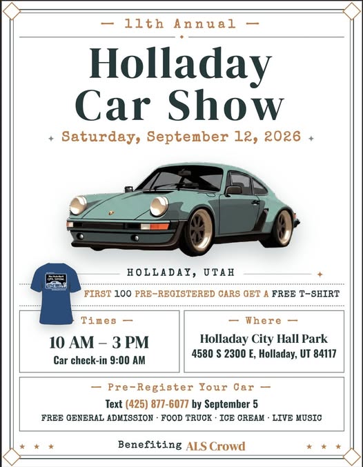 11th Annual Holladay Car Show event at Holladay City Hall Park in Holladay, UT on September 12, 2026