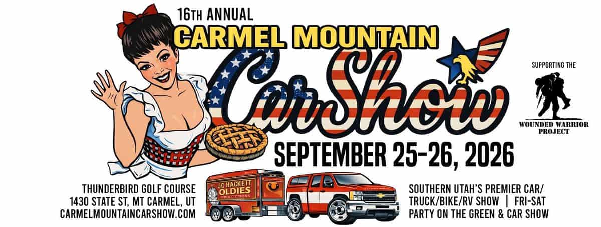 16th Annual Carmel Mountain Car Show event at Thunderbird Golf Course in Mt. Carmel, UT on September 25, 2026