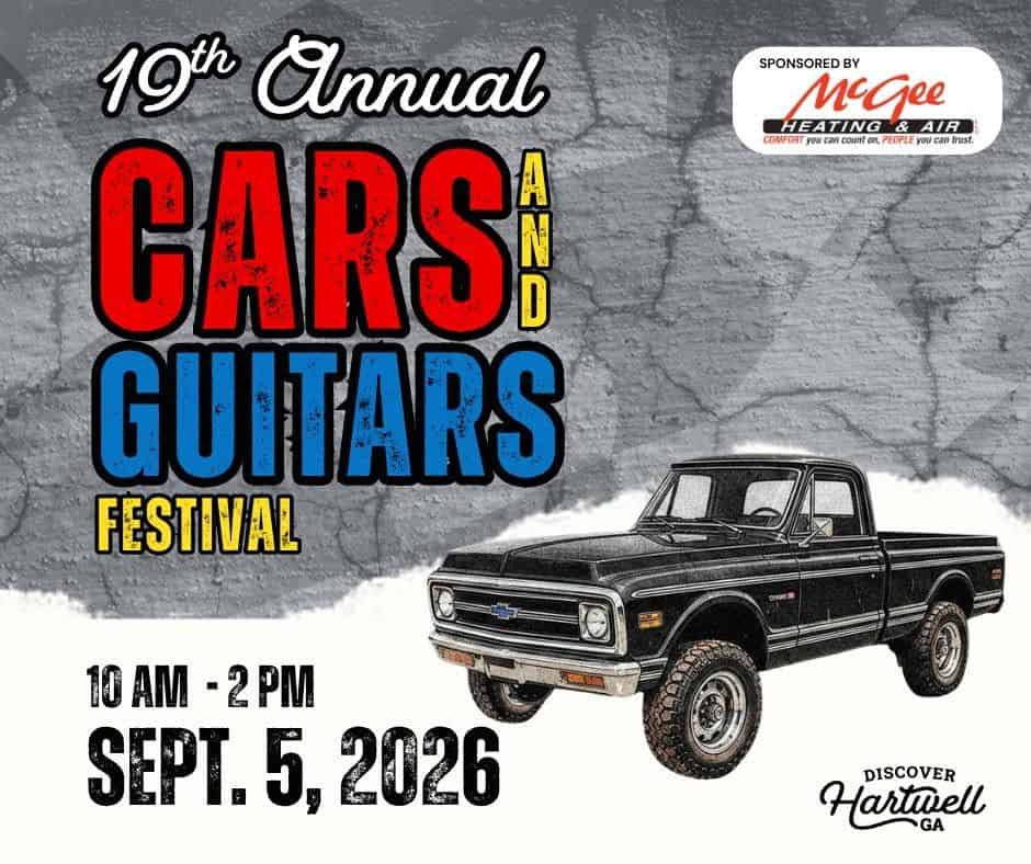 19th Annual Cars and Guitars Festival event at Downtown Hartwell in Hartwell, GA on September 5, 2026