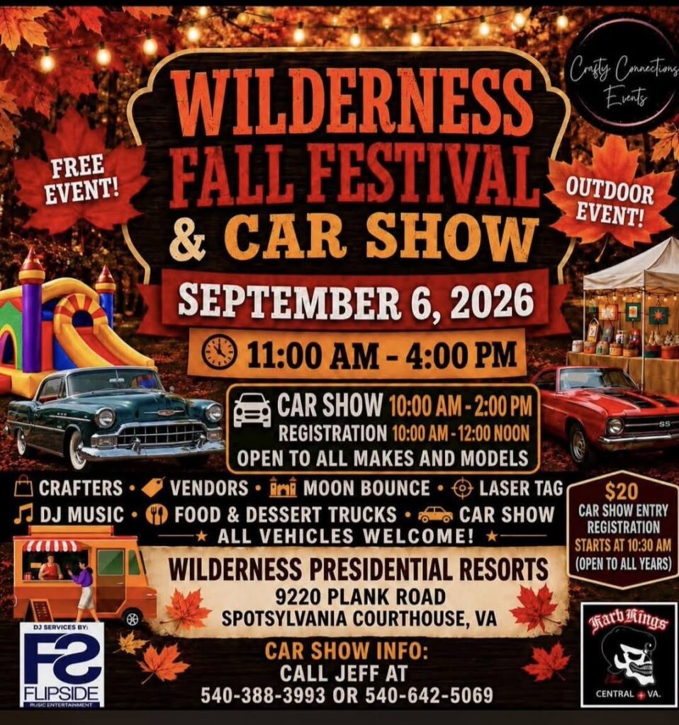 Wilderness Fall Festival & Car Show event at Wilderness Presidential Resorts in Spotsylvania Courthouse, VA on September 6, 2026