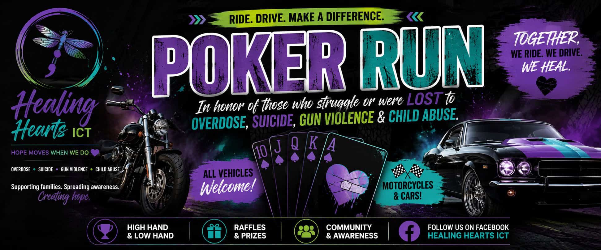 1st Annual Healing Hearts ICT Poker Run & Car and Bike Show event at 2206 W 101st St N in Valley Center, KS on August 29, 2026
