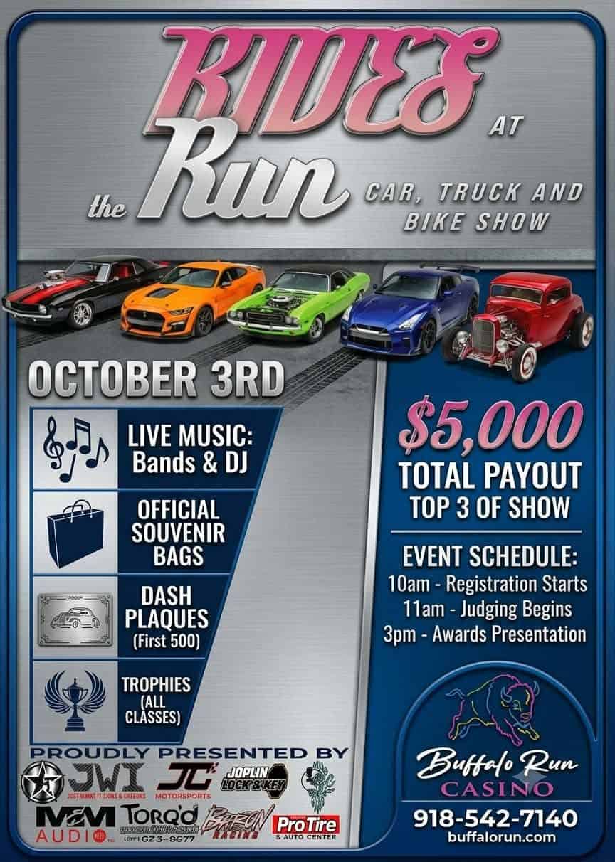 1st Annual Rides at the Run event at Buffalo Run Casino and Resort in Miami, OK on October 3, 2026