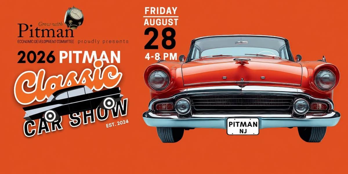 2026 Pitman Classic Car Show event at Ballard Park in Pitman, NJ on August 28, 2026