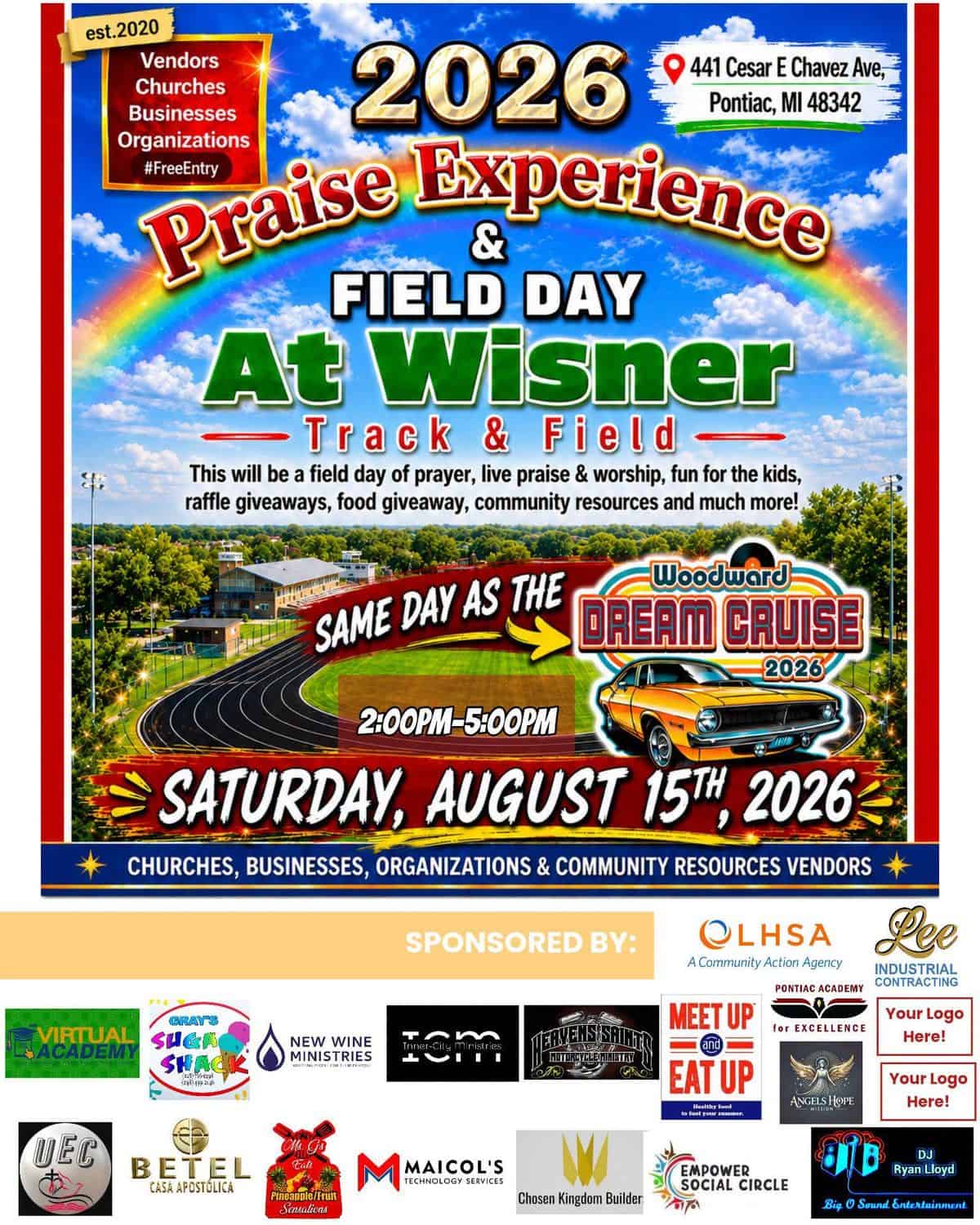 2026 Praise Experience & Field Day at Wisner event at Wisner Track & Field in Pontiac, MI on August 15, 2026