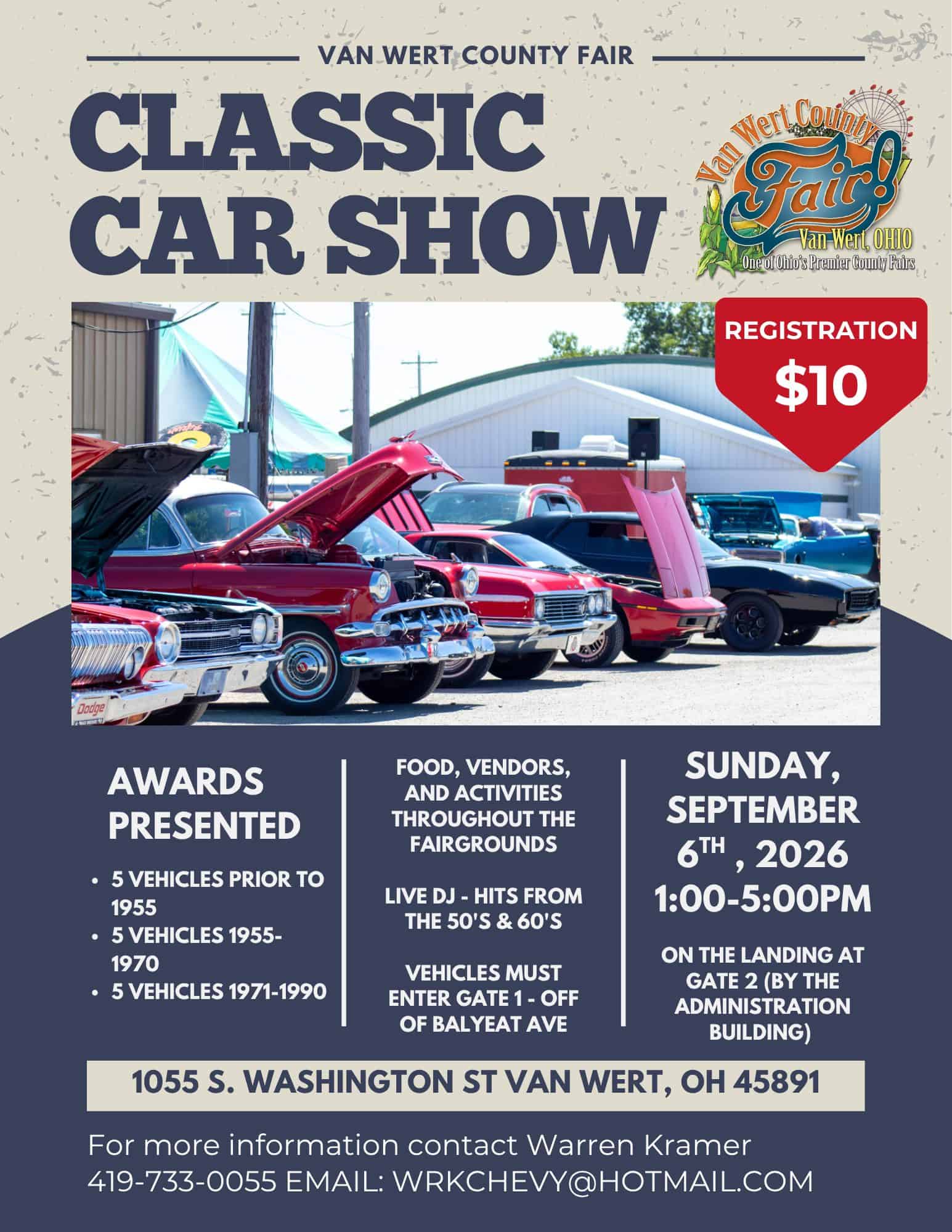 2026 Van Wert Co Fair Classic Car Show event at Van Wert County Fairgrounds in Van Wert, OH on September 6, 2026