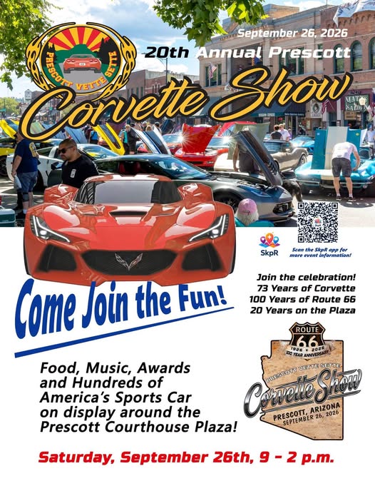 20th Annual Prescott Corvette Show event at Prescott Courthouse Plaza in Prescott, AZ on September 26, 2026