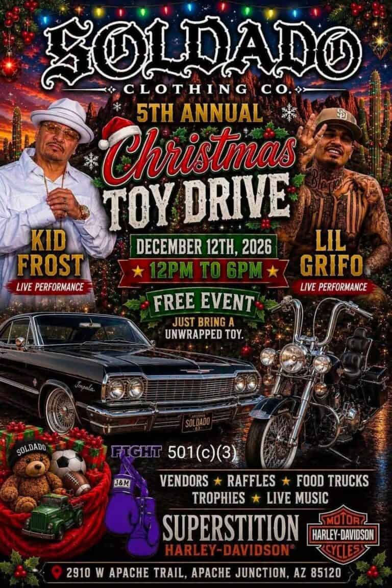 Soldado Clothing Co. 5th Annual Christmas Toy Drive car show in Apache Junction, AZ