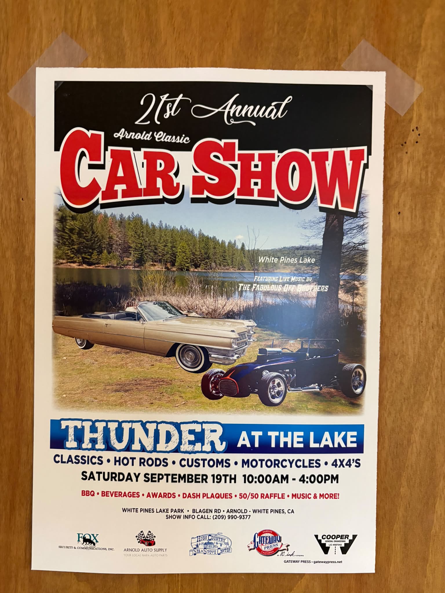 21st Annual Arnold Classic Thunder at the Lake Car Show event at White Pines Lake Park in Arnold, CA on September 19, 2026