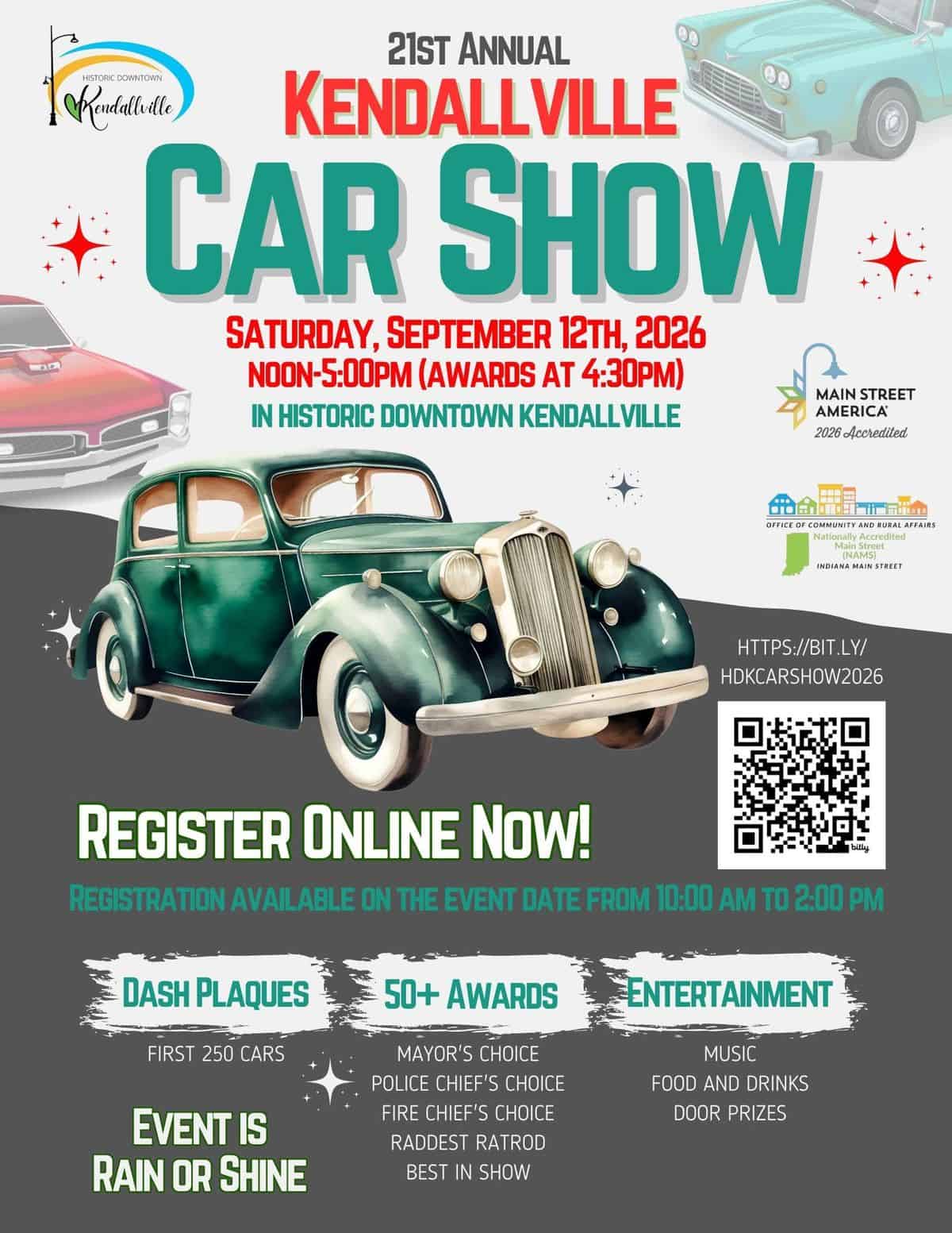 21st Annual Kendallville Car Show event at Historic Downtown Kendallville in Kendallville, IN on September 12, 2026