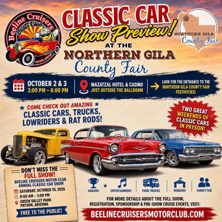 Beeline Cruisers Motor Club Classic Car Show Preview car show in Payson, AZ
