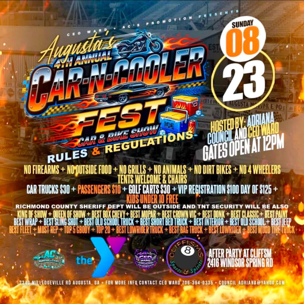 Augusta's 4th Annual Car-N-Cooler Fest Car & Bike Show event at 2340 Milledgeville Rd in Augusta, GA on August 23, 2026