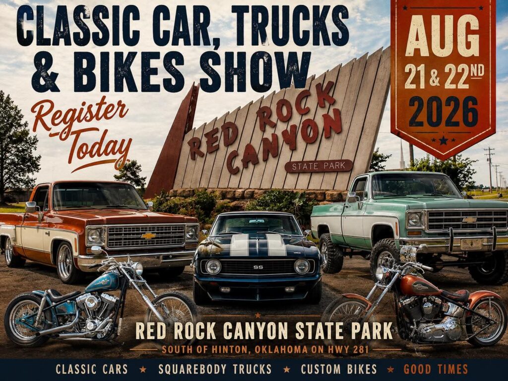 Red Rock Canyon State Park Classic Car, Trucks & Bikes Show event at Red Rock Canyon State Park in Hinton, OK on August 21, 2026