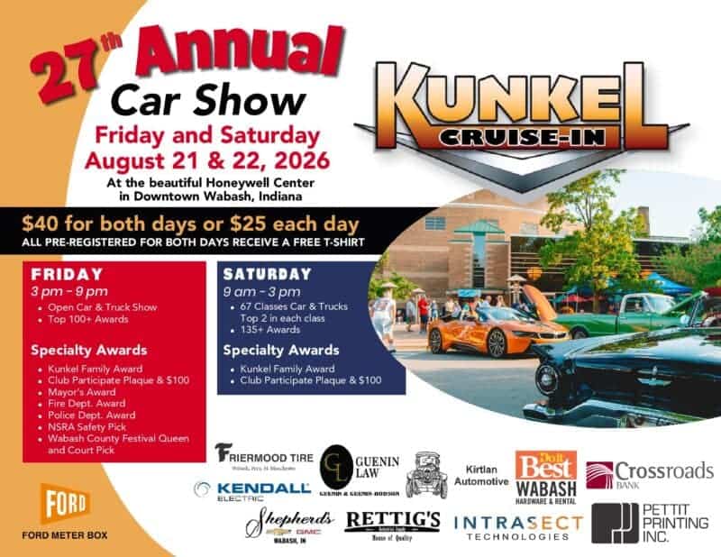 27th Annual Car Show at Honeywell Center event at Honeywell Center in Wabash, IN on August 21, 2026