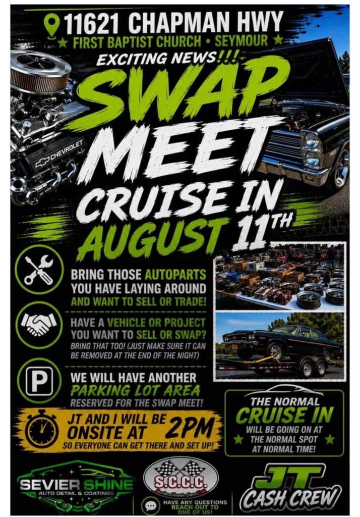 First Baptist Church Seymour Swap Meet event at First Baptist Church in Seymour, TN on August 11, 2026