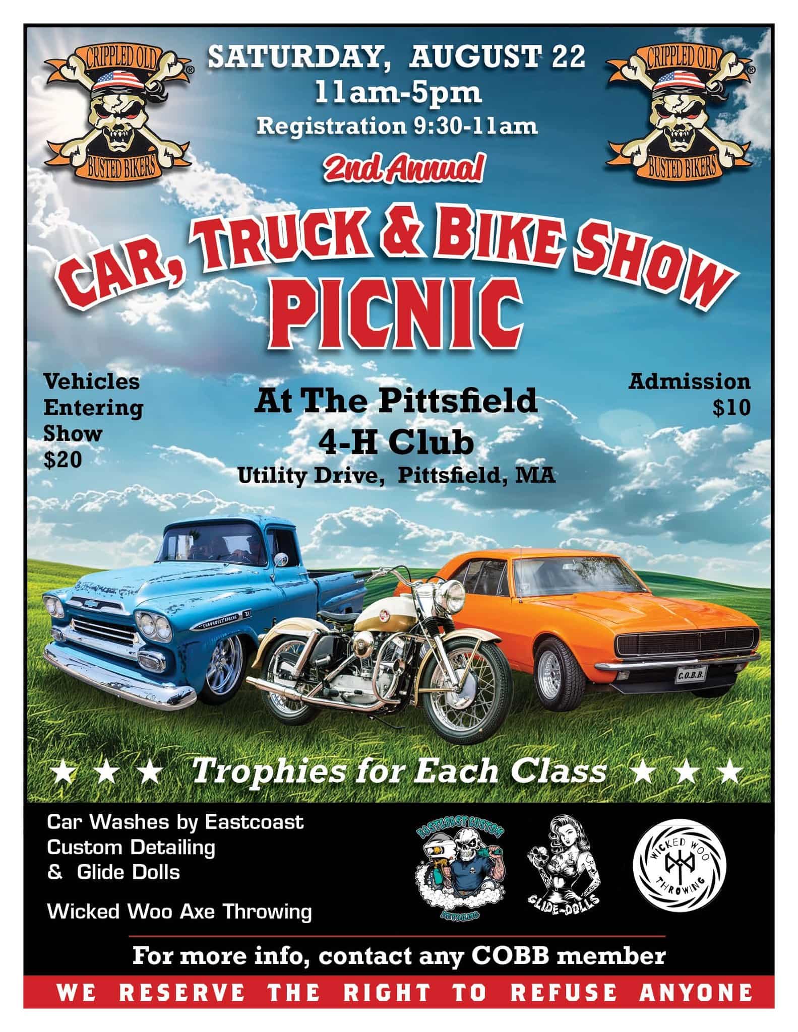 2nd Annual Car, Truck & Bike Show Picnic at the Pittsfield 4-H Club event at Pittsfield 4-H Club Fairgrounds in Pittsfield, MA on August 22, 2026