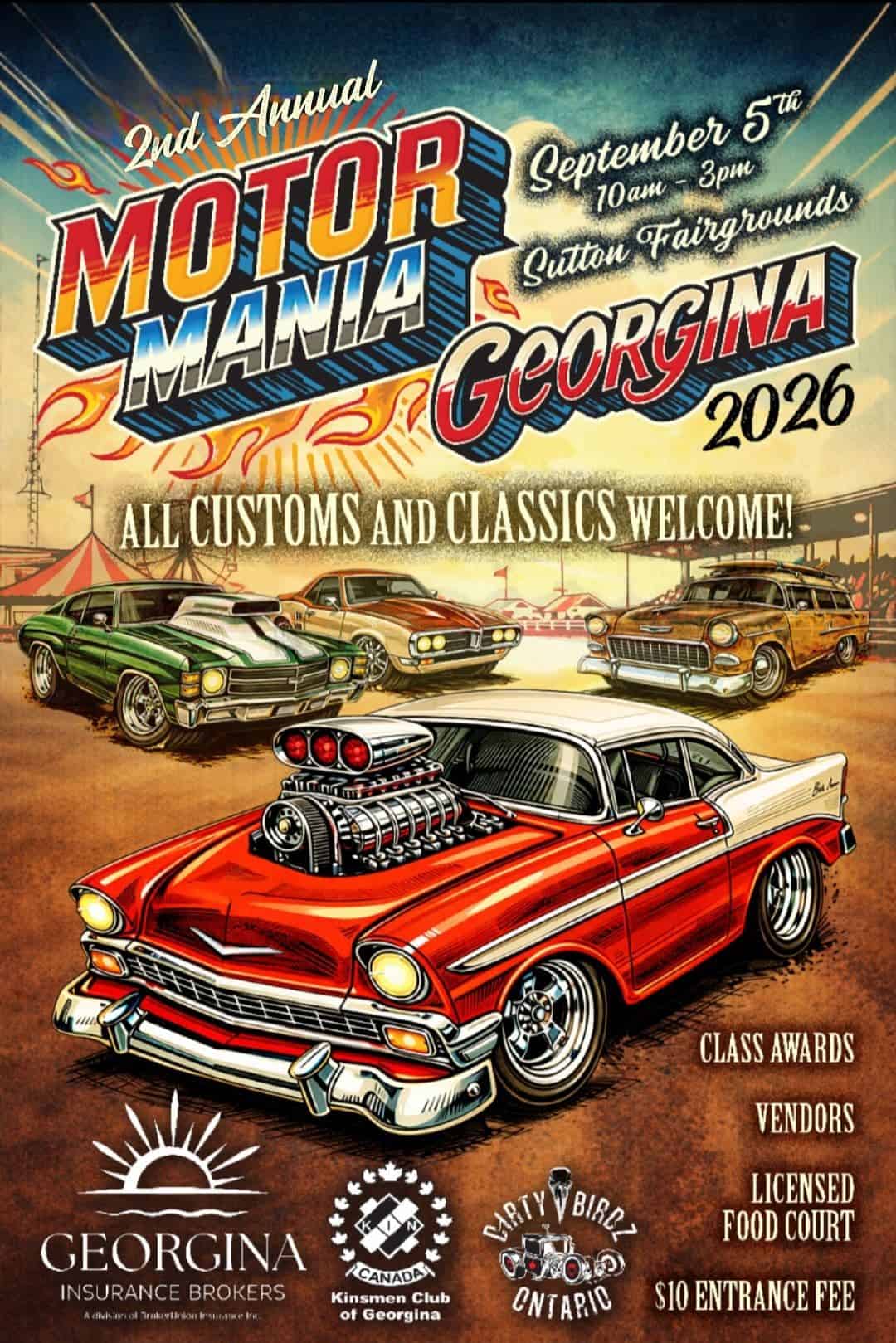 2nd Annual Motor Mania Georgina event at Sutton Fairgrounds in Georgina, ON on September 5, 2026