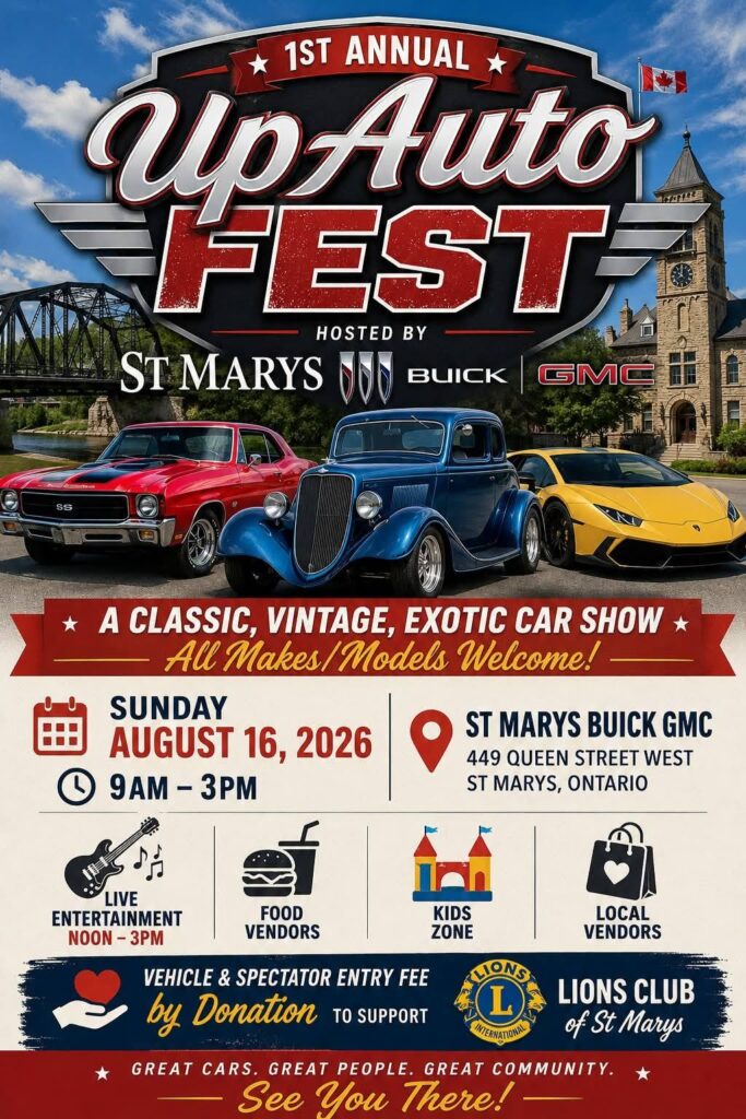 1st Annual Up-Auto Fest event at St Marys Buick GMC in St Marys, ON on August 16, 2026