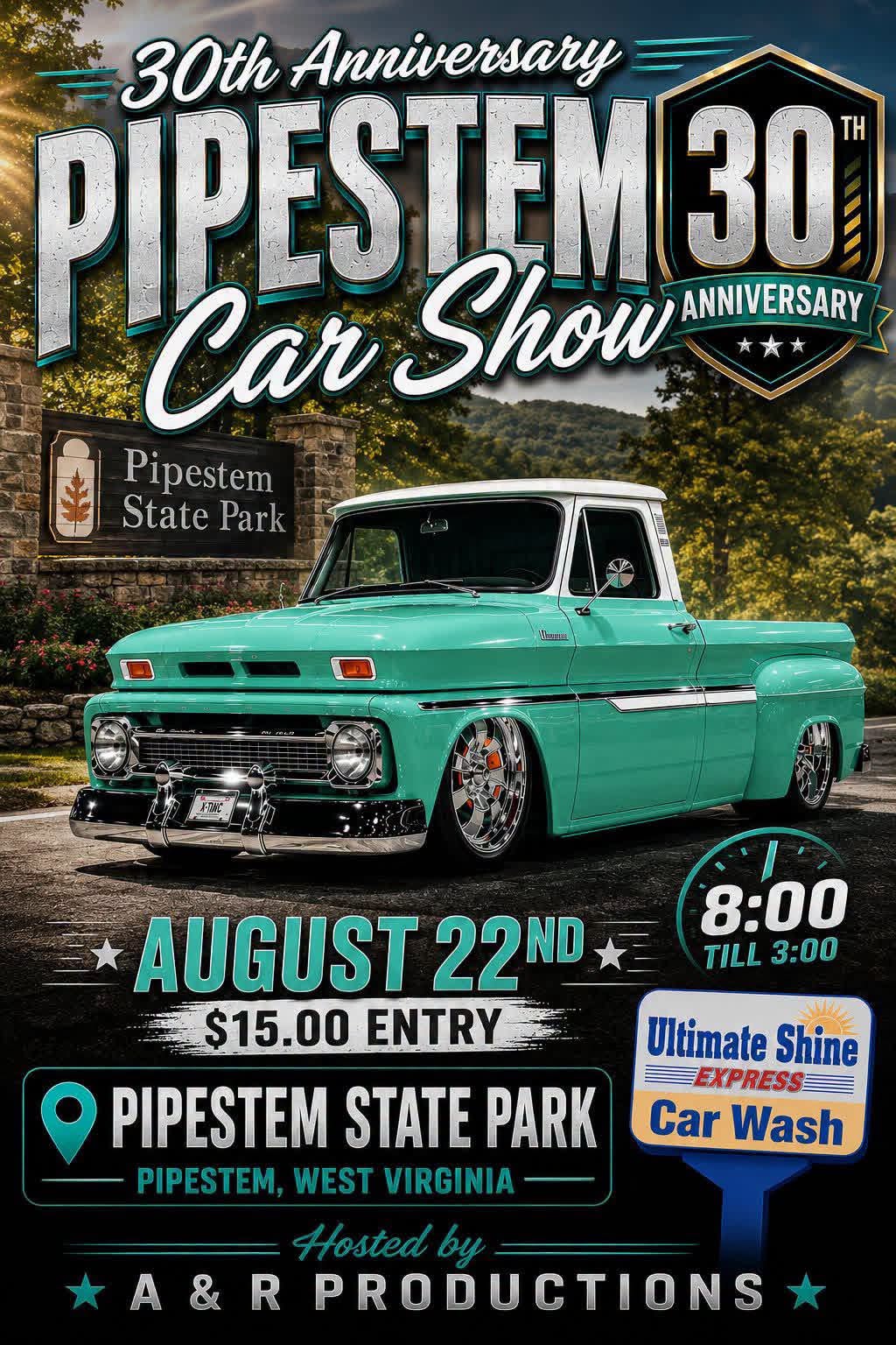 30th Anniversary Pipestem Car Show event at Pipestem State Park in Pipestem, WV on August 22, 2026