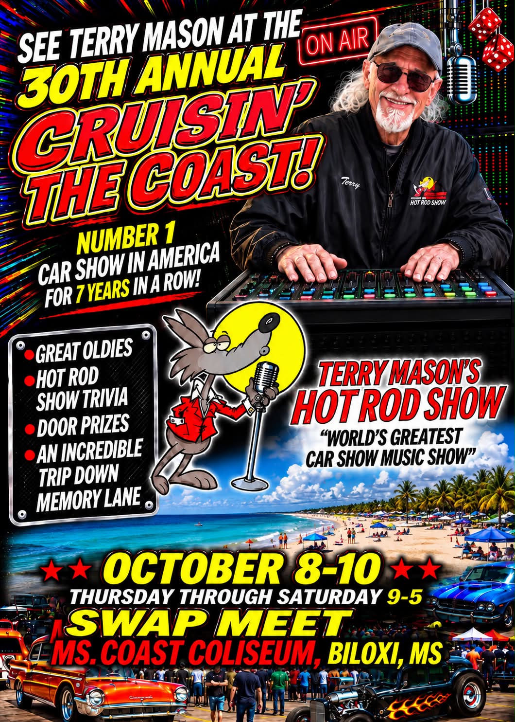 30th Annual Cruisin' the Coast event at MS Coast Coliseum in Biloxi, MS on October 8, 2026