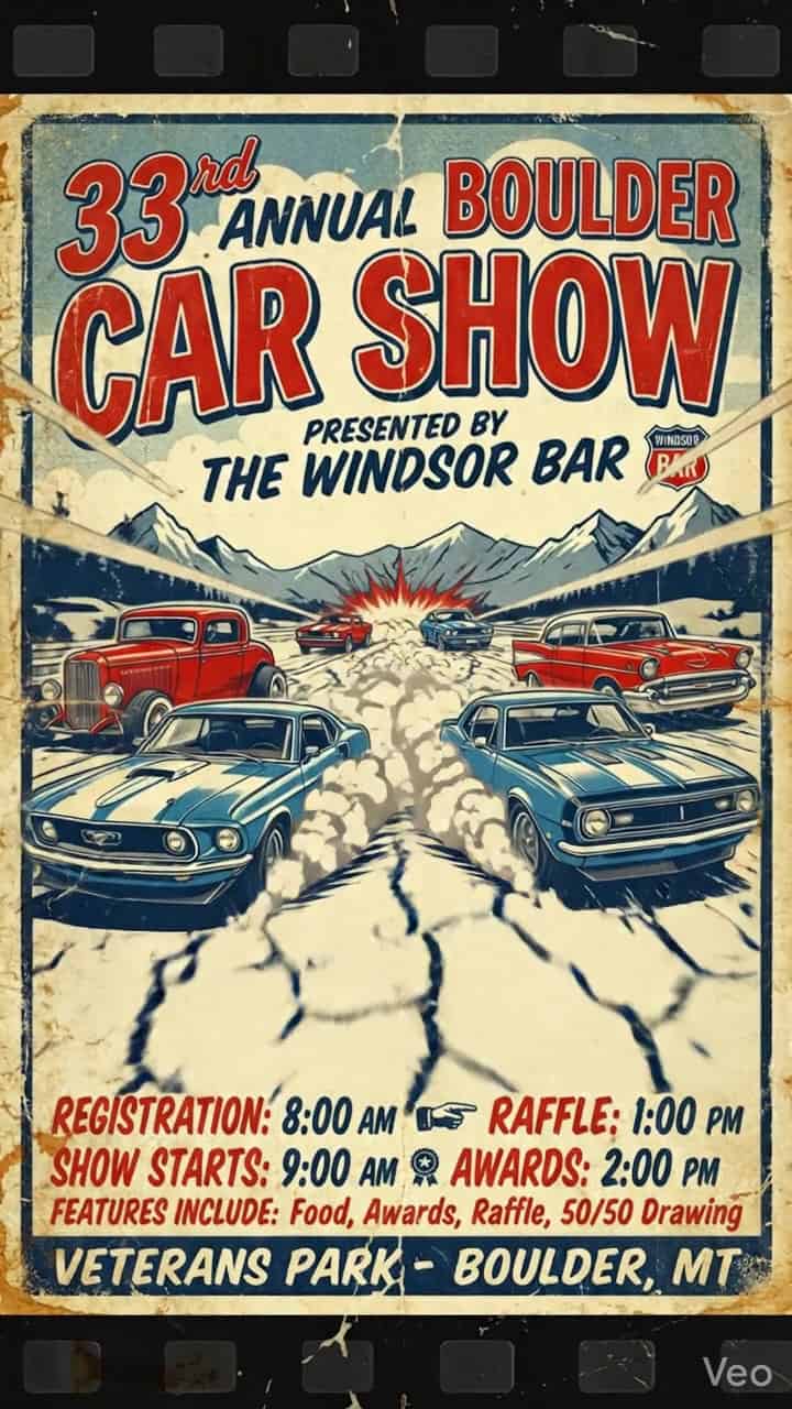 33rd Annual Boulder Car Show event at Veterans Park in Boulder, MT on August 22, 2026