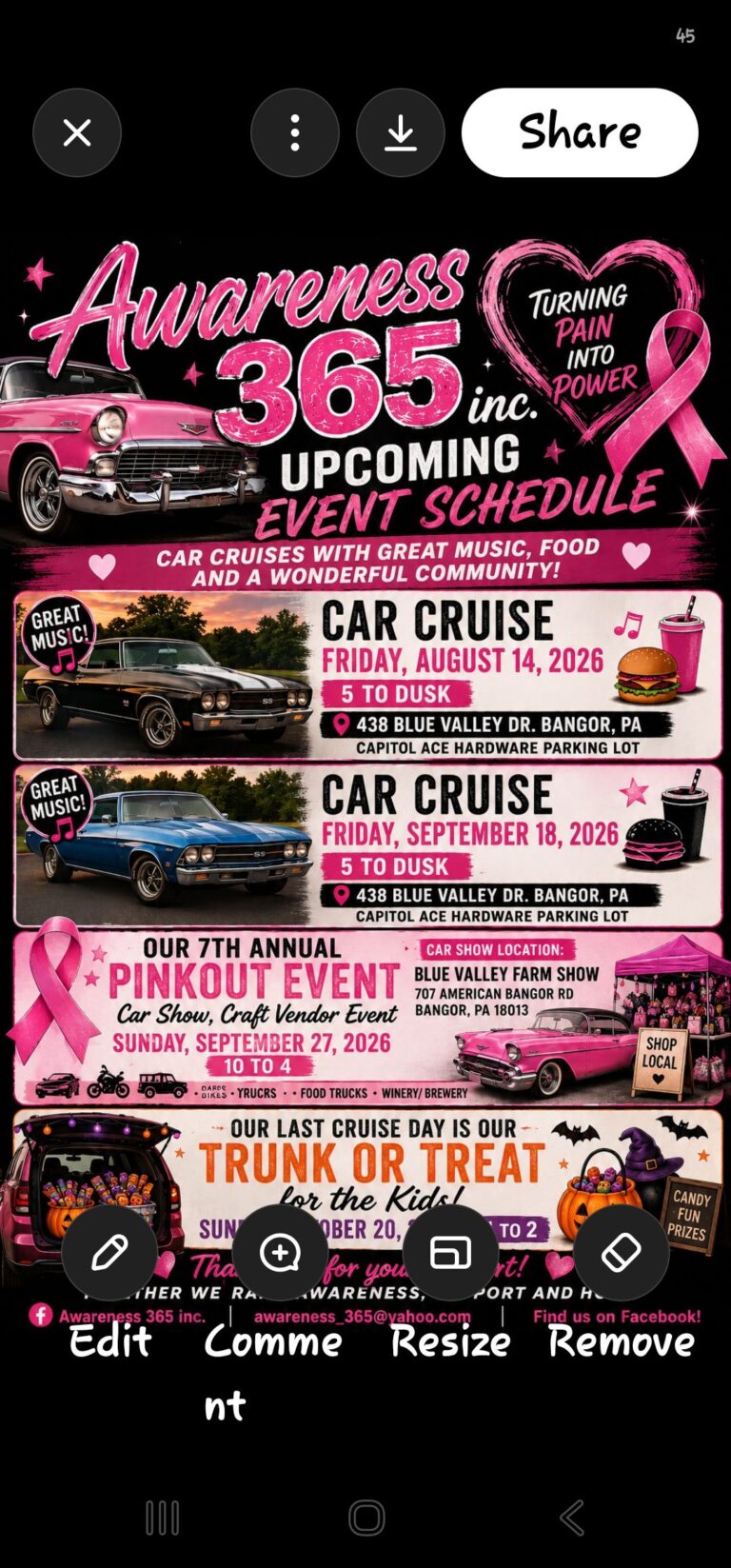 Awareness 365 Inc. Car Cruise car show in Bangor, PA