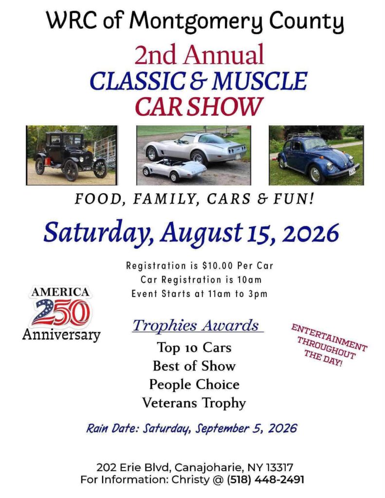 WRC of Montgomery County Classic & Muscle Car Show event at 202 Erie Blvd in Canajoharie, NY on August 15, 2026