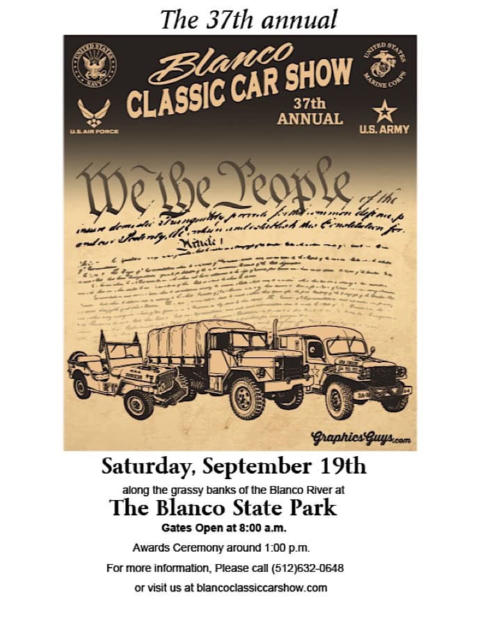 37th Annual Blanco Classic Car Show event at The Blanco State Park in Blanco, TX on September 19, 2026