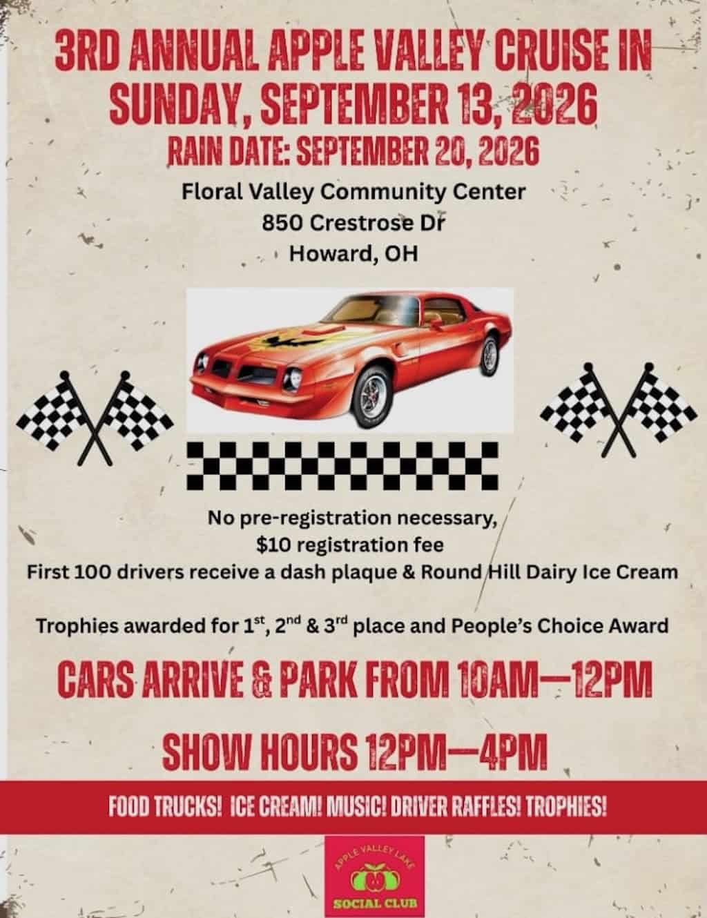 3rd Annual Apple Valley Cruise in event at Floral Valley Community Center in Howard, OH on September 13, 2026