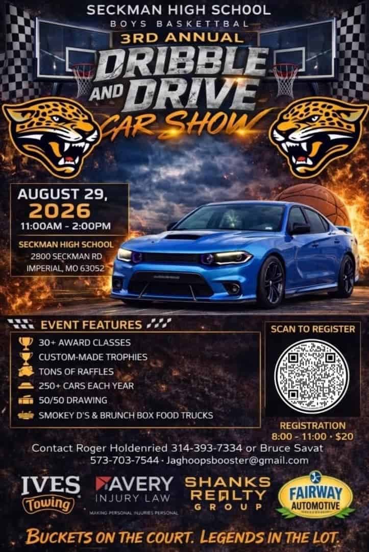 3rd Annual Dribble and Drive Car Show event at Seckman High School in Imperial, MO on August 29, 2026