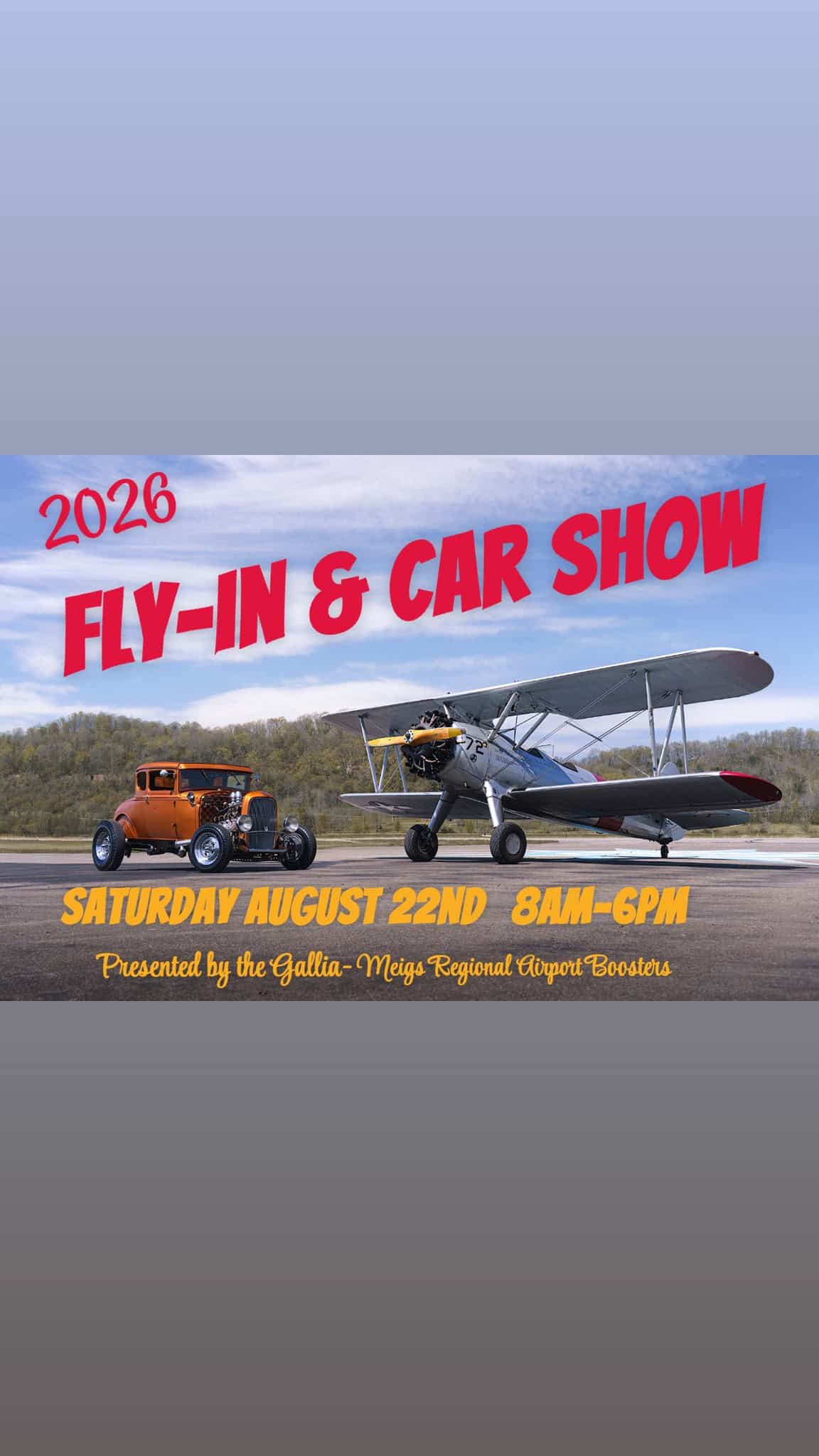 3rd Annual Fly-In & Car Show event at Gallia-Meigs Regional Airport in Gallipolis, OH on August 22, 2026