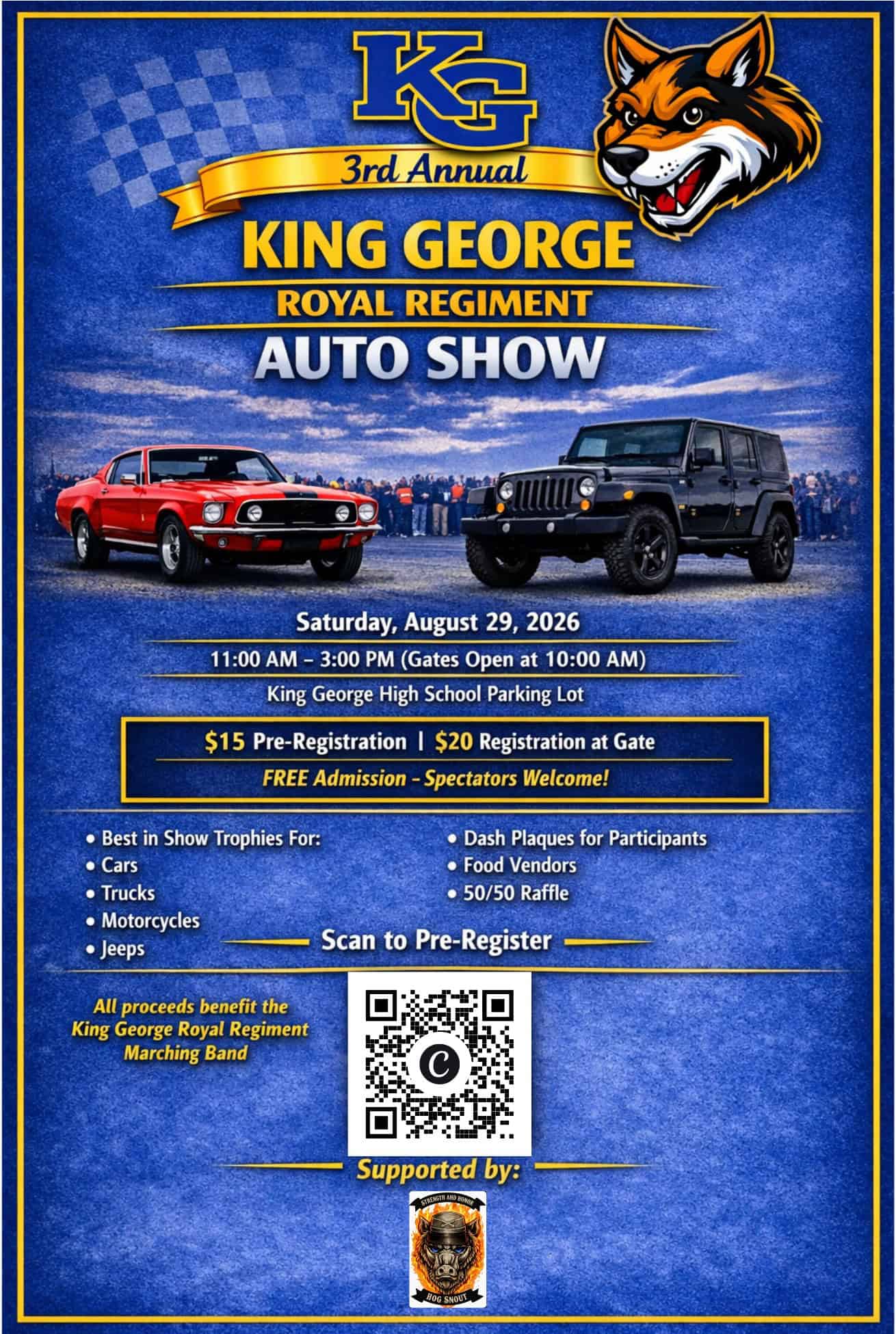 3rd Annual King George Royal Regiment Auto Show event at King George High School in King George, VA on August 29, 2026