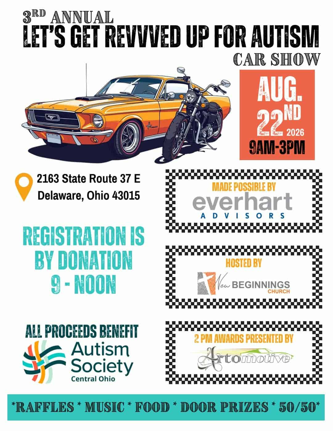 3rd Annual Let's Get Revved up for Autism Car Show event at 2163 State Route 37 E in Delaware, OH on August 22, 2026