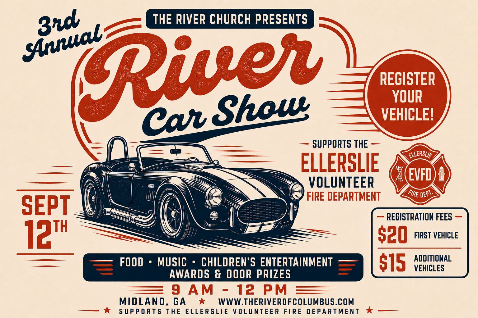 3rd Annual River Car Show event at 10516 Mehaffey Road in Midland, GA on September 12, 2026