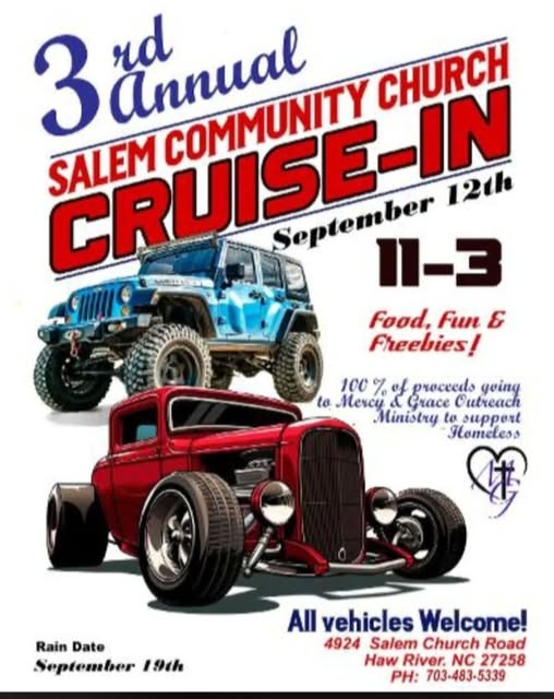 3rd Annual Salem Community Church Cruise-In event at Salem Community Church in Haw River, NC on September 12, 2026
