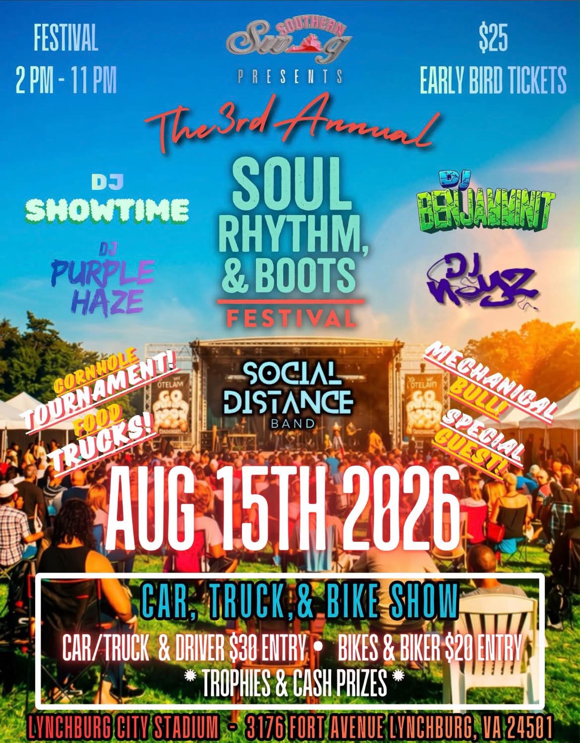 3rd Annual Soul Rhythm, & Boots Festival Car, Truck, & Bike Show event at Lynchburg City Stadium in Lynchburg, VA on August 15, 2026