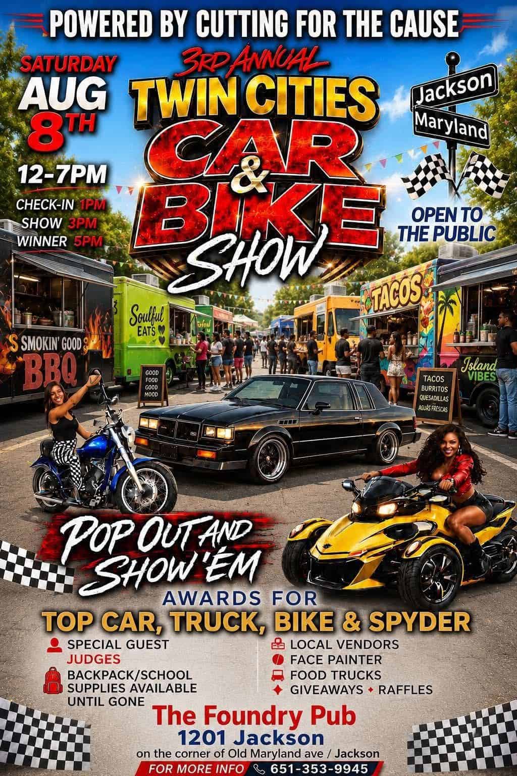 3rd Annual Twin Cities Car & Bike Show event at The Foundry Pub in St Paul, MN on August 8, 2026