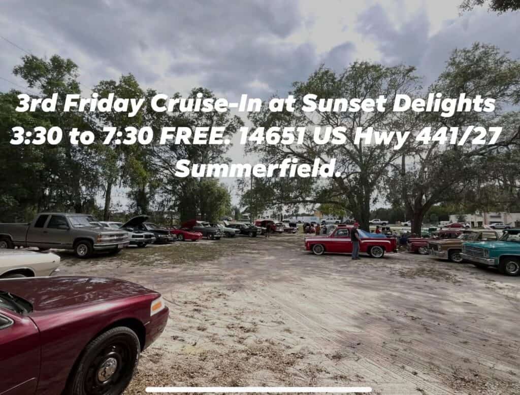 3rd Friday Cruise-In at Sunset Delights event at Sunset Delights in Summerfield, FL on August 21, 2026